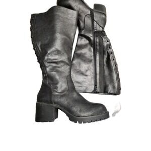 Torrid Black Knee High Lace-Up Side Zip Wide Calf Boots 11W Women Round Toe New